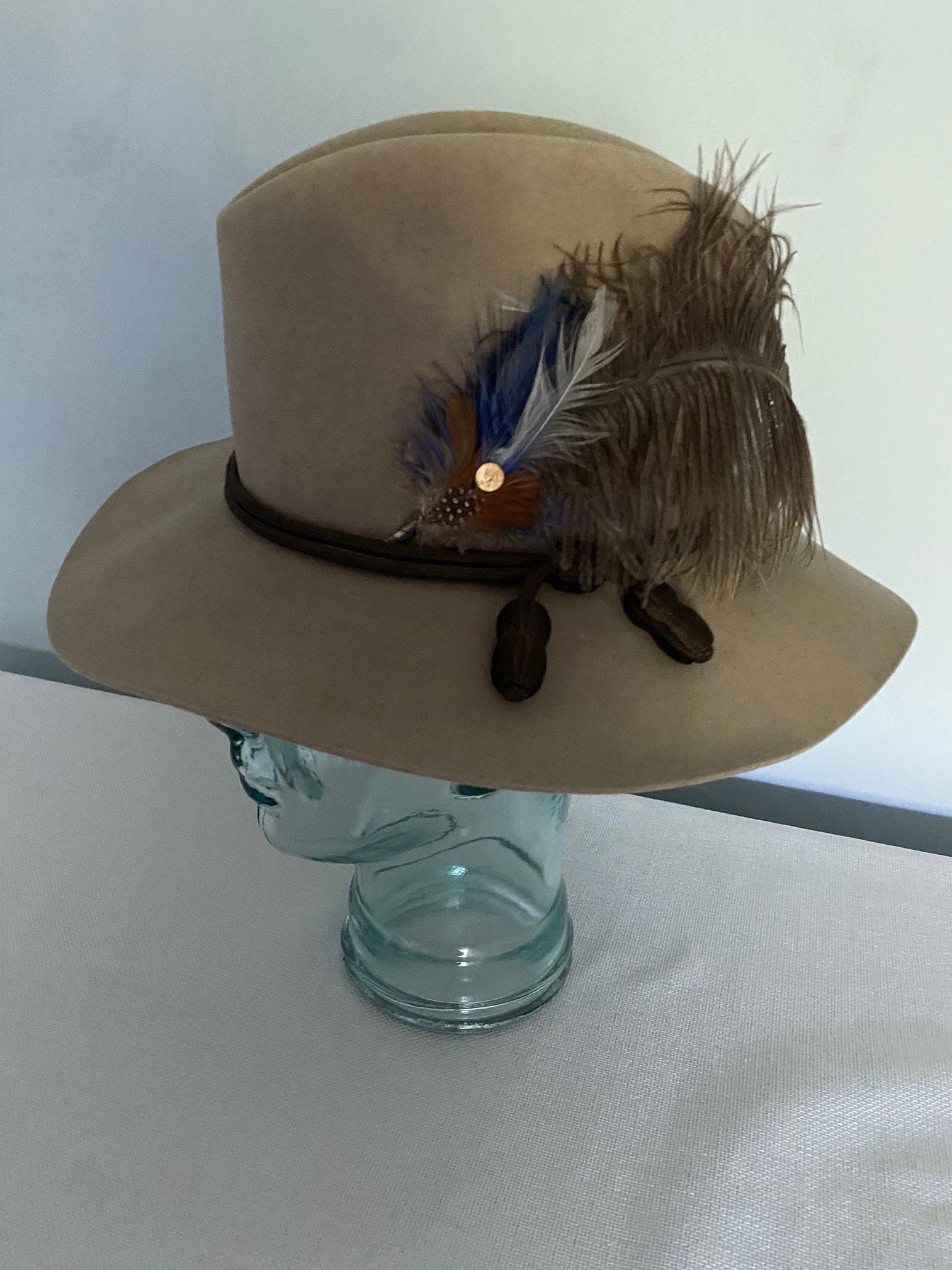 Vintage Wool Felt Hat With Feather Boho Western Fedora Ralph  display picture 1