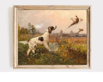 Vintage Sporting Art Reproduction "A Pheasant Hunt" Hunting Dog wall Classic Masculine Home Outdoorsman Decor Cabin Gift for Hunter