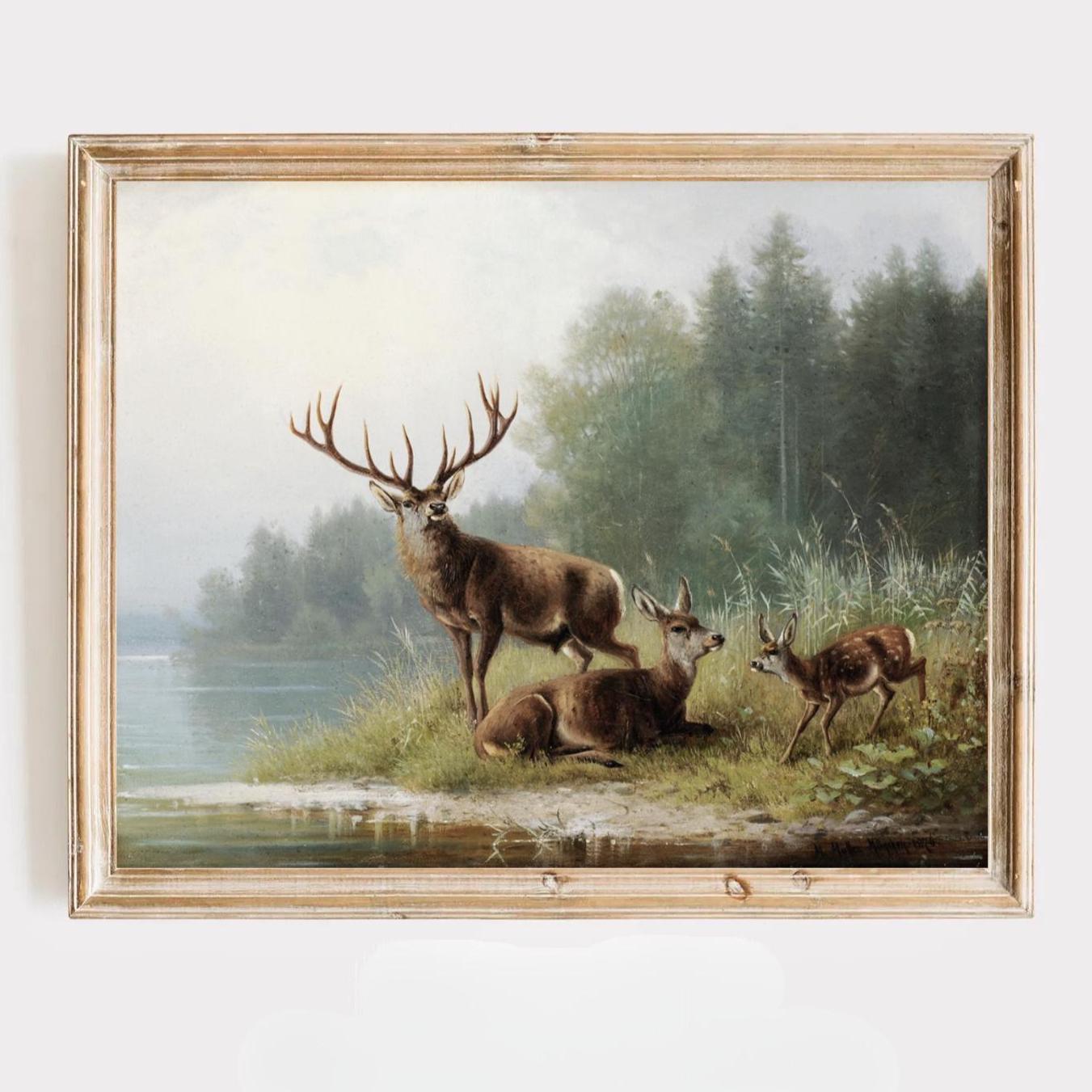 Fawn Deer Wall Art Print Stag & Doe Woodland Scene Romantic Forest ...