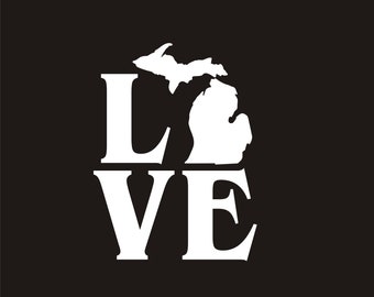 LOVE MICHIGAN Vinyl Car Window Decal Sticker -*Buy 2 and get a third free (same size and color)