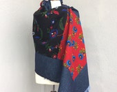 Floral Boho Shawl, Unique Gifts for Friends, Wool Blanket Scarf, Burning Man Shawl, Festival Scarf, Flower Patchwork Scarf, Long Hippy Scarf