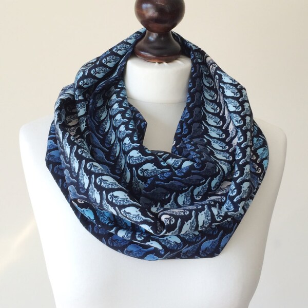 Clothing Gift, Blue Bird Scarf, Cotton Loop Scarf, Boho Circle Scarf, Animal Printed Scarf, Infinity Scarf, Women's Gift, Christmas Gift