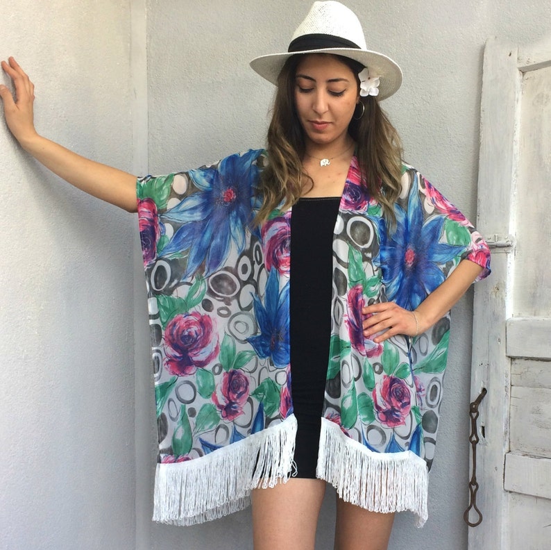 Hawaiian Kimono Robe Fringed Flapper Kimono 70s Boho Style | Etsy