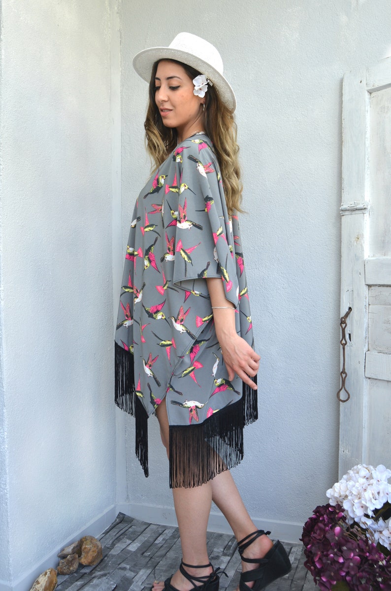 Swimwear Coverup Bridesmaid Gift Oversize Cardigan Top Birds Kimono Jacket Hummingbird Kimono Coverup Beach Coverup Boho Kimono Robe