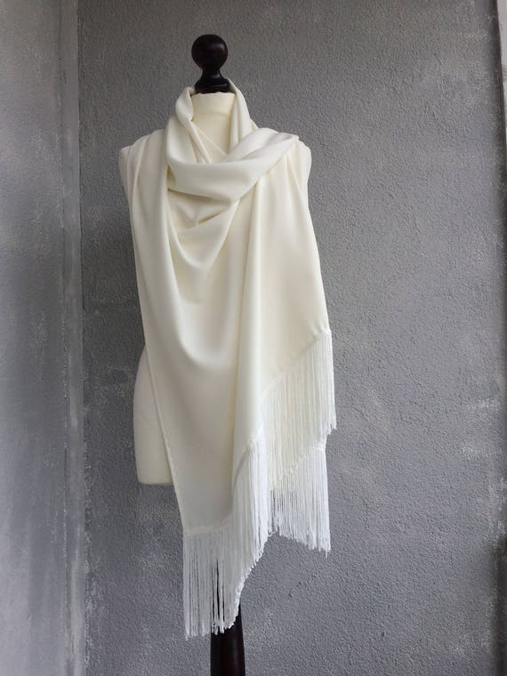 Ivory Wedding  Stole Boho  Bridal  Shawl  Pashmina Wedding 