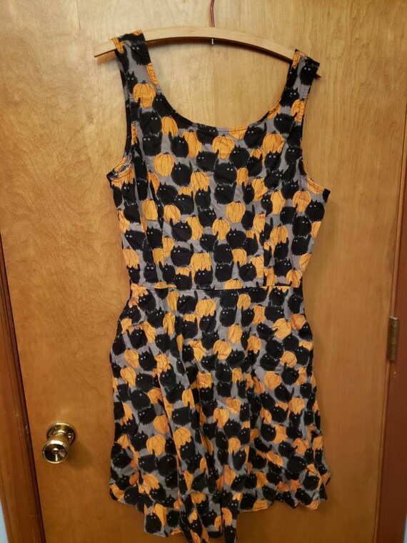 Retrolicious Halloween cat pumpkin pocket dress XL
