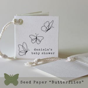 ETICHETTE REGALO FARFALLA / etichette regalo piegate per bomboniere baby shower / etichetta di ringraziamento personalizzata con carta di semi di fiori selvatici piantabili / set da 10