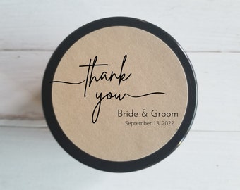 Personalized Round Sticker Labels for Weddings | Kraft Paper Thank You Labels | 2.5" | Set of 12 Stickers