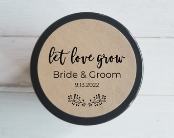 Personalized Round Sticker Labels for Weddings | Thank You Labels for Floral Favors | 2.5" | LET LOVE GROW | Set of 12 Stickers