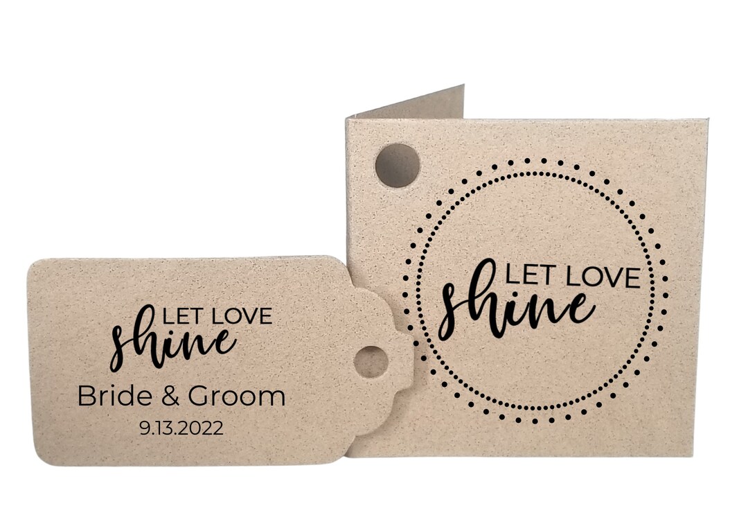 CANDLE Favor Tags for Weddings, 4 Sided or 2 Sided Choice of Kraft, Gold or White Let LOVE SHINE
