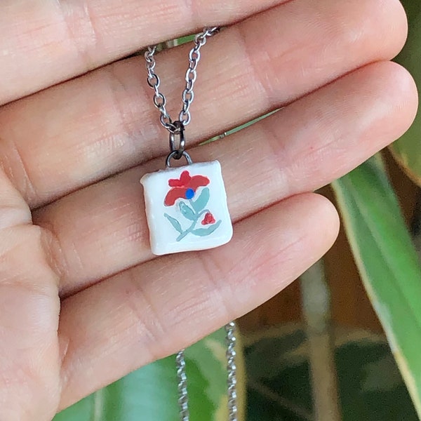 Tile Necklace (tiny) with Flower Designs