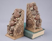 Bookends Floral Bookend Resin Red Pink Gold Shabby Chic Southern Living Hollywood Regency Gilt Hydrangea English Rose Bookends Free Shipping