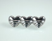 Brighton Style Triple Heart Brooch Sterling Silver Sweetheart Pin Puffy Hearts Horizontal Design Lovely Hearts Yesterday Today Tomorrow
