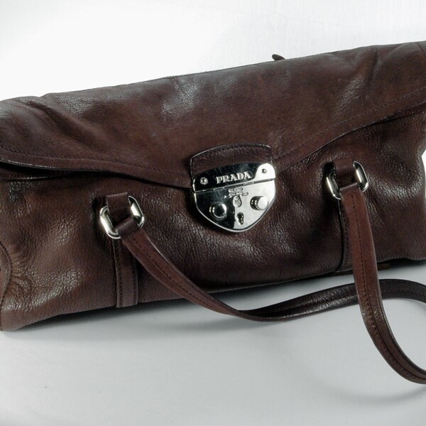 PRADA Couture Leather Handbag Brown Leather Authentic Designer Vintage Prada Handbag