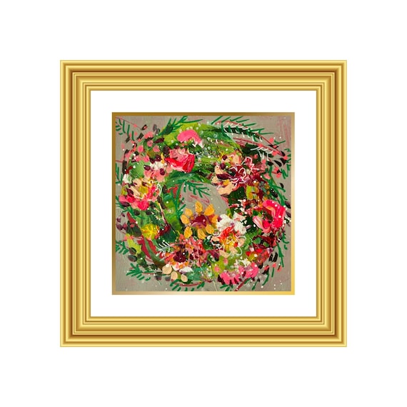 ANCHOR | Hand-Painted Christmas Wreath Original Art + Personalized Holiday Cards | 5.5” Acrylic Mixed Media | Custom Family Greeting