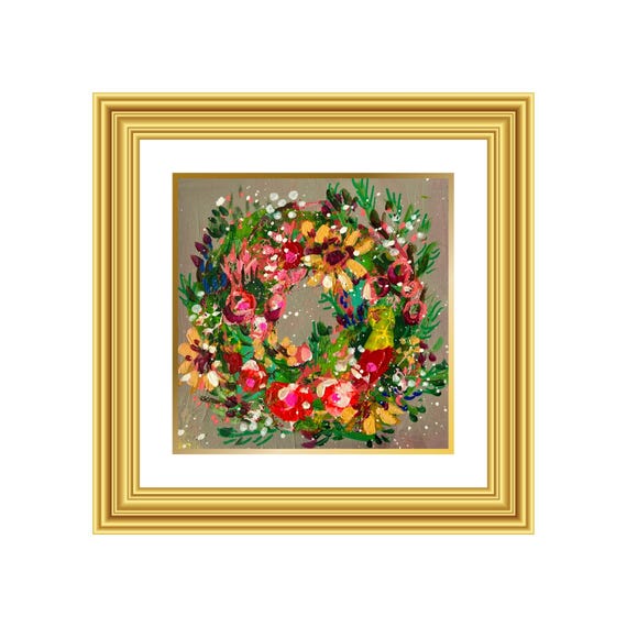 LIGHT KEEPER | Hand-Painted Christmas Wreath Original Art + Personalized Holiday Cards | 5.5” Acrylic Mixed Media | Custom Family Greeting