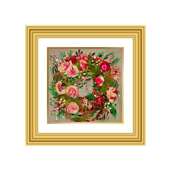 VICTORY | Hand-Painted Christmas Wreath Original Art + Personalized Holiday Cards | 5.5” Acrylic Mixed Media | Custom Family Greeting