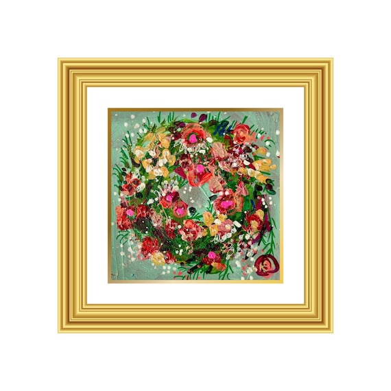 SHINE | Hand-Painted Christmas Wreath Original Art + Personalized Holiday Cards | 5.5” Acrylic Mixed Media | Custom Family Greeting