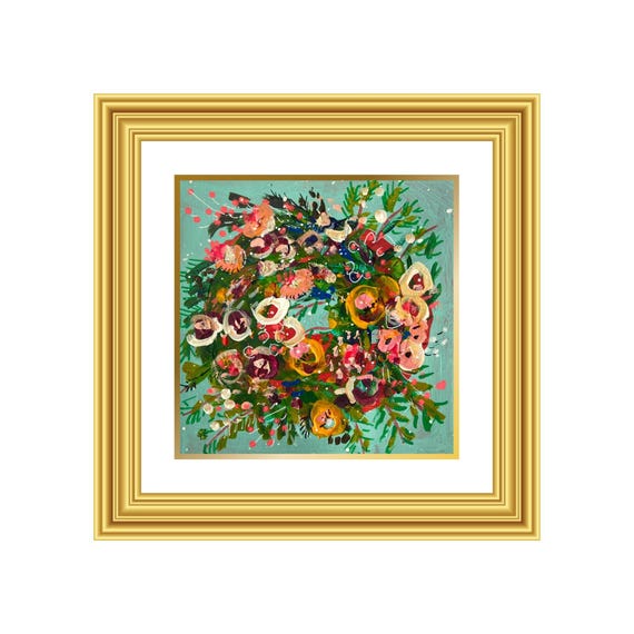 JOYFUL | Hand-Painted Christmas Wreath Original Art + Personalized Holiday Cards | 5.5” Acrylic Mixed Media | Custom Family Greeting