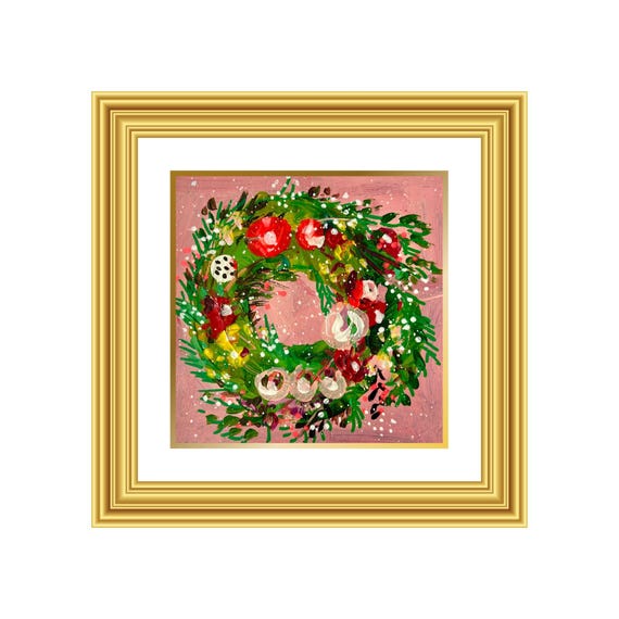 PRAYER | Hand-Painted Christmas Wreath Original Art + Personalized Holiday Cards | 5.5” Acrylic Mixed Media | Custom Family Greeting