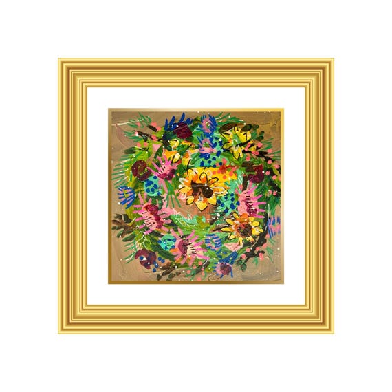 BRILLIANCE | Hand-Painted Christmas Wreath Original Art + Personalized Holiday Cards | 5.5” Acrylic Mixed Media | Custom Family Greeting