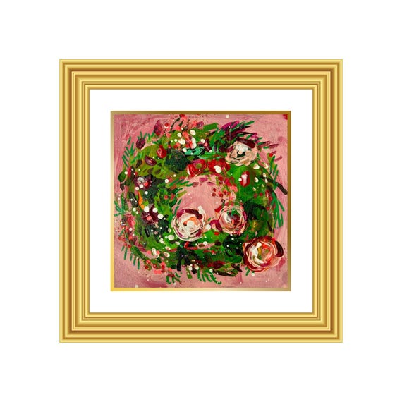 HOPE | Hand-Painted Christmas Wreath Original Art + Personalized Holiday Cards | 5.5” Acrylic Mixed Media | Custom Family Greeting
