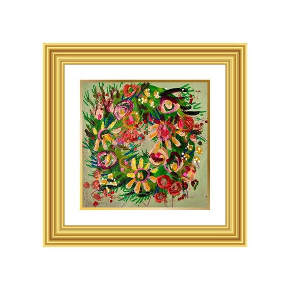 PEACE | Hand-Painted Christmas Wreath Original Art + Personalized Holiday Cards | 5.5” Acrylic Mixed Media | Custom Family Greeting