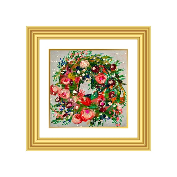 GLOW | Hand-Painted Christmas Wreath Original Art + Personalized Holiday Cards | 5.5” Acrylic Mixed Media | Custom Family Greeting