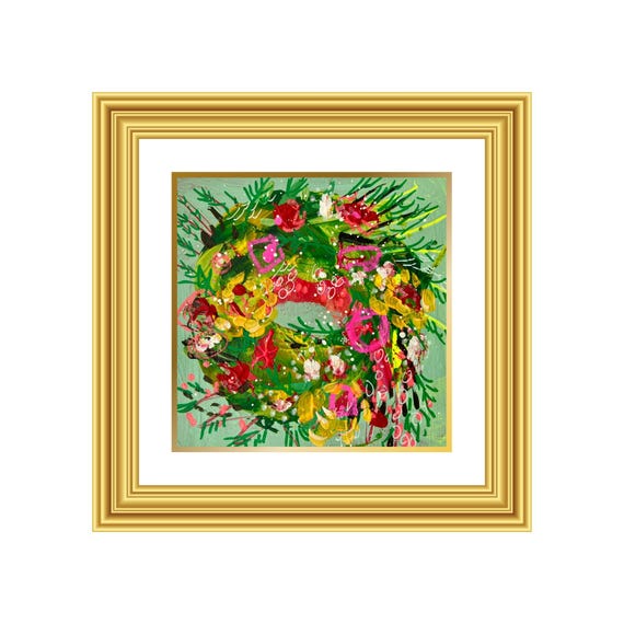 DESTINY | Hand-Painted Christmas Wreath Original Art + Personalized Holiday Cards | 5.5” Acrylic Mixed Media | Custom Family Greeting