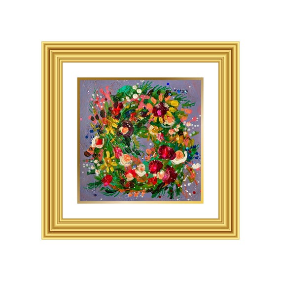TRIUMPH | Hand-Painted Christmas Wreath Original Art + Personalized Holiday Cards | 5.5” Acrylic Mixed Media | Custom Family Greeting