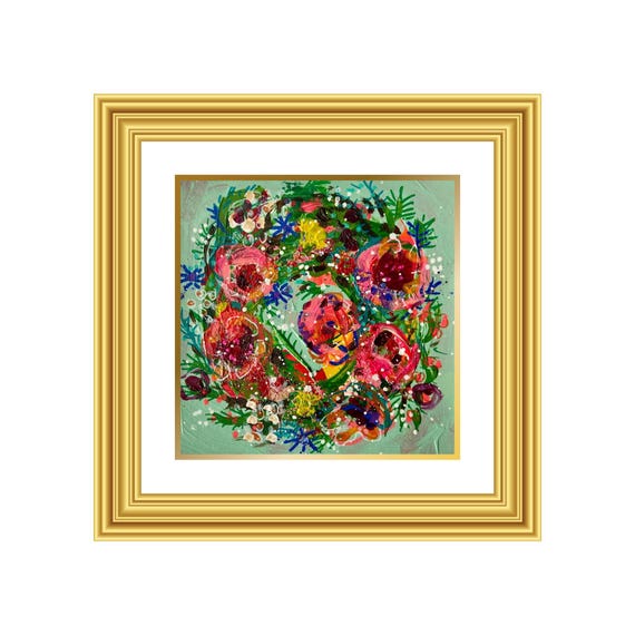 DEVOTION | Hand-Painted Christmas Wreath Original Art + Personalized Holiday Cards | 5.5” Acrylic Mixed Media | Custom Family Greeting