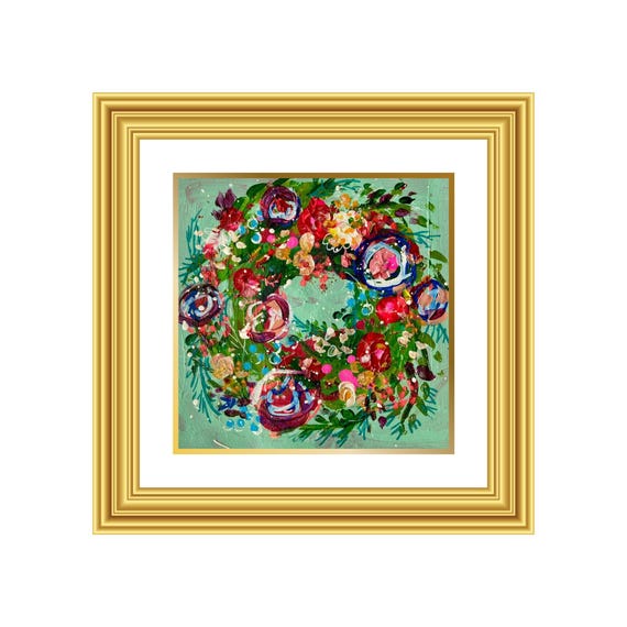 MIRACLE | Hand-Painted Christmas Wreath Original Art + Personalized Holiday Cards | 5.5” Acrylic Mixed Media | Custom Family Greeting