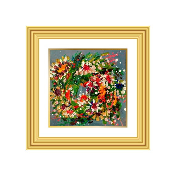 FAITH | Hand-Painted Christmas Wreath Original Art + Personalized Holiday Cards | 5.5” Acrylic Mixed Media | Custom Family Greeting