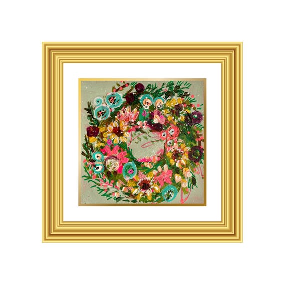 FLOURISH | Hand-Painted Christmas Wreath Original Art + Personalized Holiday Cards | 5.5” Acrylic Mixed Media | Custom Family Greeting