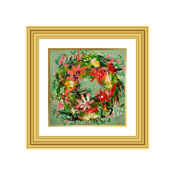 GLORY | Hand-Painted Christmas Wreath Original Art + Personalized Holiday Cards | 5.5” Acrylic Mixed Media | Custom Family Greeting