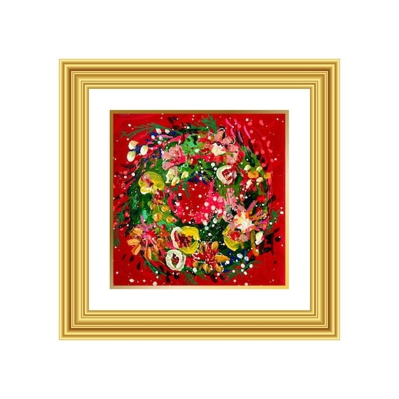 GRACEFUL | Hand-Painted Christmas Wreath Original Art + Personalized Holiday Cards | 5.5” Acrylic Mixed Media | Custom Family Greeting