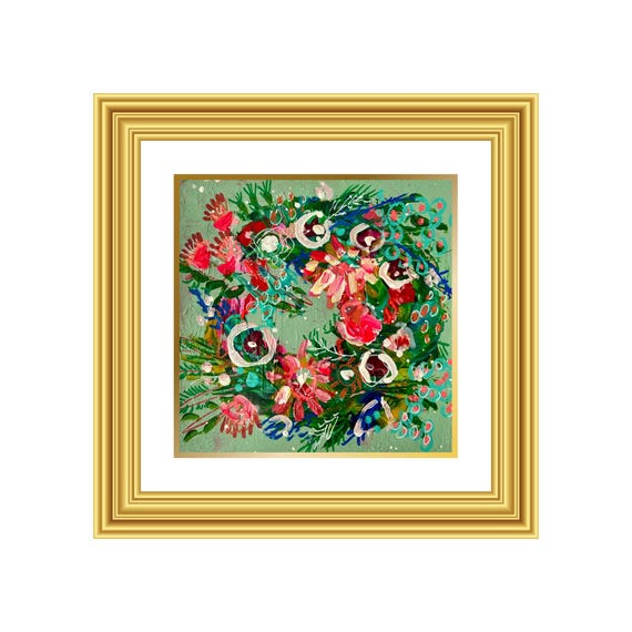SANCTUARY | Hand-Painted Christmas Wreath Original Art + Personalized Holiday Cards | 5.5” Acrylic Mixed Media | Custom Family Greeting