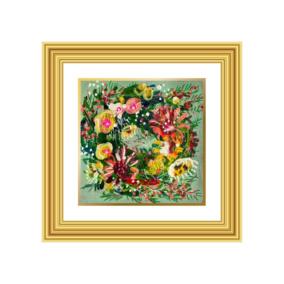 BLESSING | Hand-Painted Christmas Wreath Original Art + Personalized Holiday Cards | 5.5” Acrylic Mixed Media | Custom Family Greeting