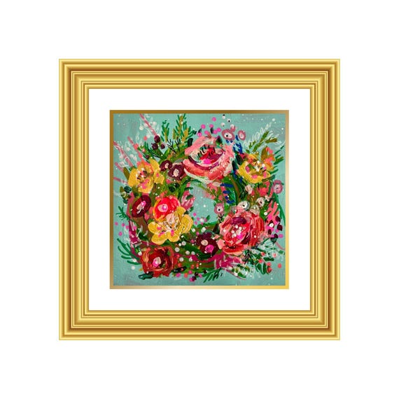 PURPOSE | Hand-Painted Christmas Wreath Original Art + Personalized Holiday Cards | 5.5” Acrylic Mixed Media | Custom Family Greeting