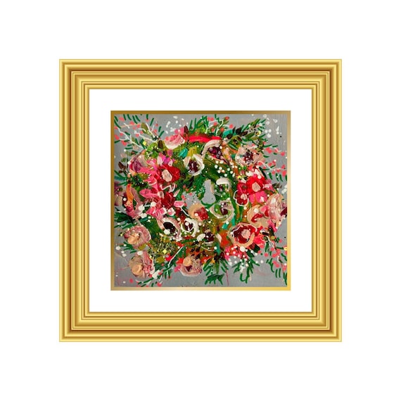 STRENGTH | Hand-Painted Christmas Wreath Original Art + Personalized Holiday Cards | 5.5” Acrylic Mixed Media | Custom Family Greeting