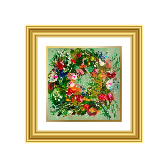 GRATITUDE | Hand-Painted Christmas Wreath Original Art + Personalized Holiday Cards | 5.5” Acrylic Mixed Media | Custom Family Greeting
