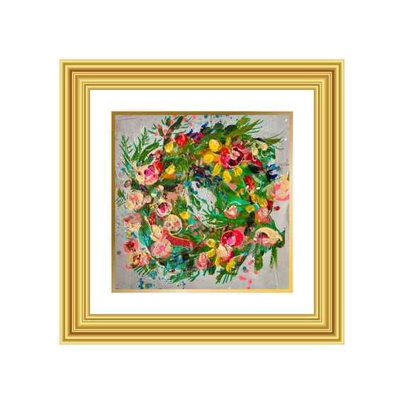 DREAM | Hand-Painted Christmas Wreath Original Art + Personalized Holiday Cards | 5.5” Acrylic Mixed Media | Custom Family Greeting