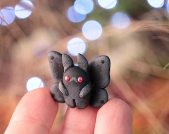 Handmade Micro Mothman, Cute cryptid miniature, Hand sculpted tiny sculpture, mini dark fantasy creature, Made to order
