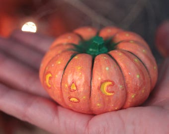 Figura de calabaza de Halloween hecha a mano, calabaza miniatura de Halloween