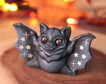 Figura de murciélago estrellado hecha a mano, escultura en miniatura de murciélago negro