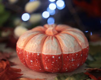 Handmade decorative pumpkin, Whimsical fairytale faux pumpkin, Hand painted ceramic resin pumpkin art