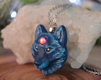 Blue Wolf Necklace with Hyacinth Glass Gem
