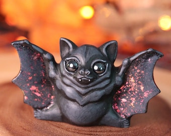 Figura de murciélago negra hecha a mano, escultura de murciélago espeluznante