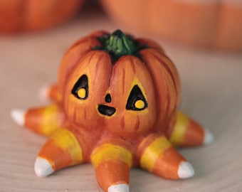 Octo-pumpkin Figurine, Handmade jack o'lantern miniature sculpture