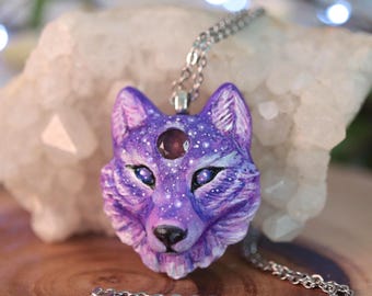 Purple Amethyst Wolf Pendant, Handmade Wolf Necklace